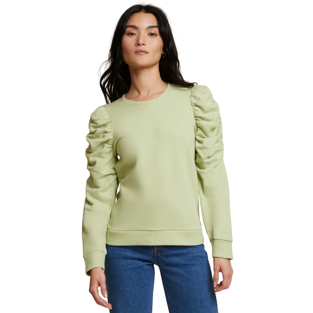 Nation LTD Sweatshirt Womens Medium Green Puff Sleeve Cotton Pleated Top Preppy